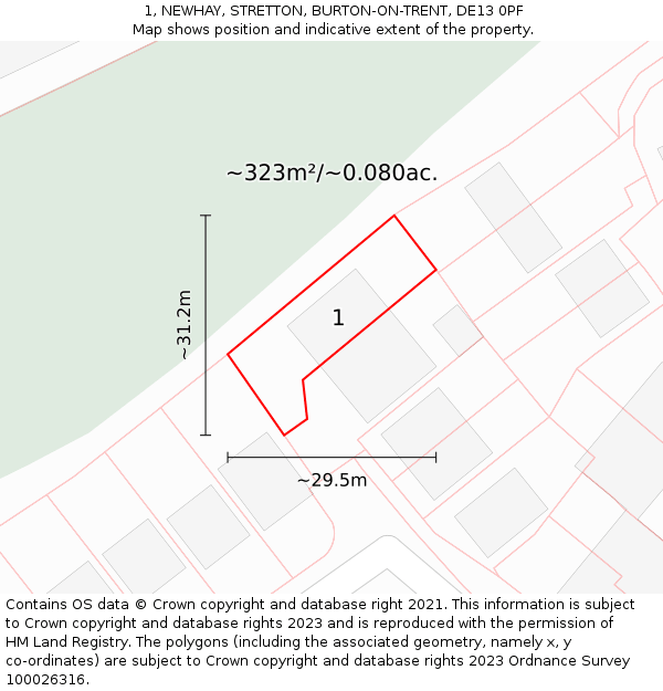 1, NEWHAY, STRETTON, BURTON-ON-TRENT, DE13 0PF: Plot and title map