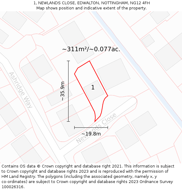 1, NEWLANDS CLOSE, EDWALTON, NOTTINGHAM, NG12 4FH: Plot and title map