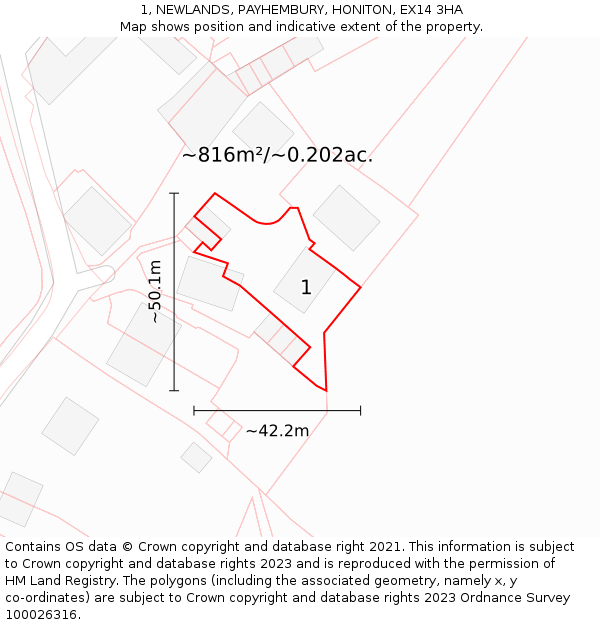 1, NEWLANDS, PAYHEMBURY, HONITON, EX14 3HA: Plot and title map