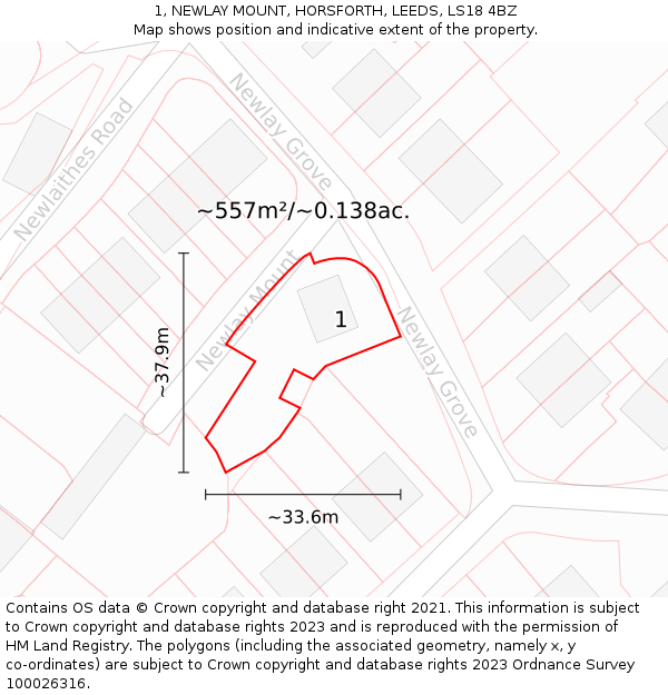 1, NEWLAY MOUNT, HORSFORTH, LEEDS, LS18 4BZ: Plot and title map