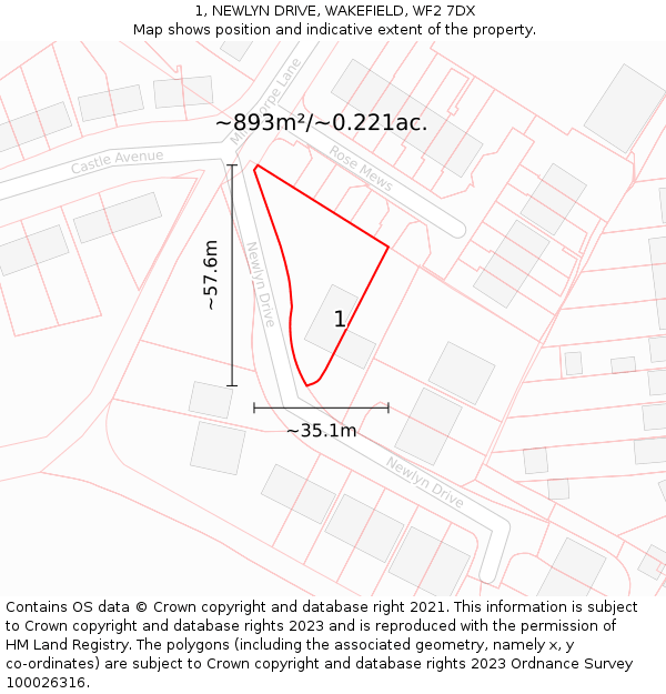 1, NEWLYN DRIVE, WAKEFIELD, WF2 7DX: Plot and title map