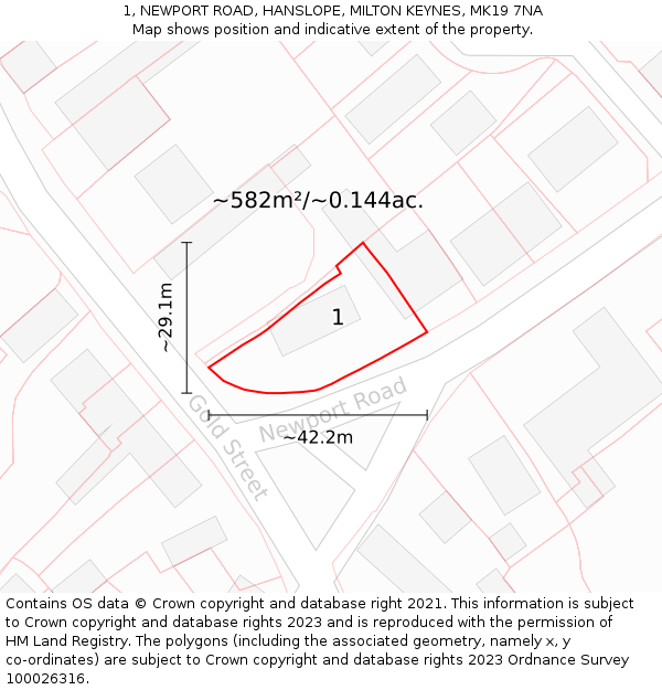 1, NEWPORT ROAD, HANSLOPE, MILTON KEYNES, MK19 7NA: Plot and title map