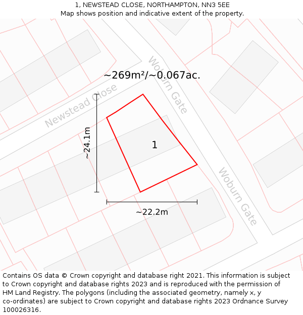 1, NEWSTEAD CLOSE, NORTHAMPTON, NN3 5EE: Plot and title map