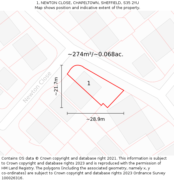 1, NEWTON CLOSE, CHAPELTOWN, SHEFFIELD, S35 2YU: Plot and title map