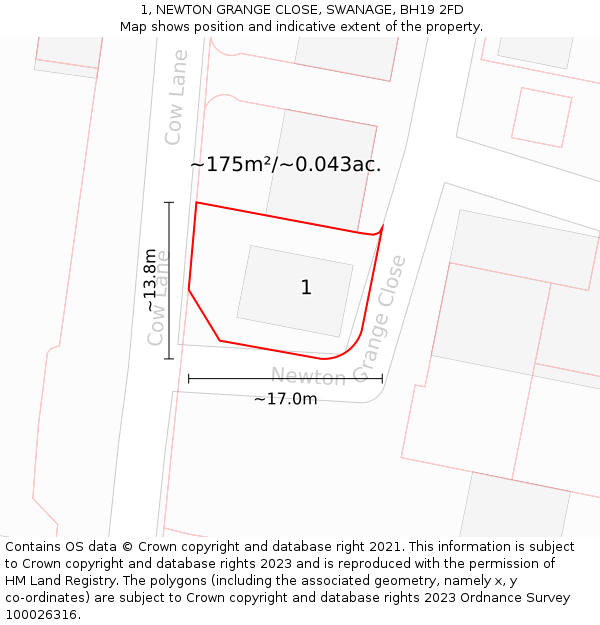1, NEWTON GRANGE CLOSE, SWANAGE, BH19 2FD: Plot and title map