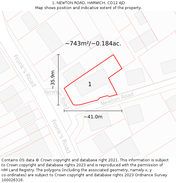 1, NEWTON ROAD, HARWICH, CO12 4JD: Plot and title map