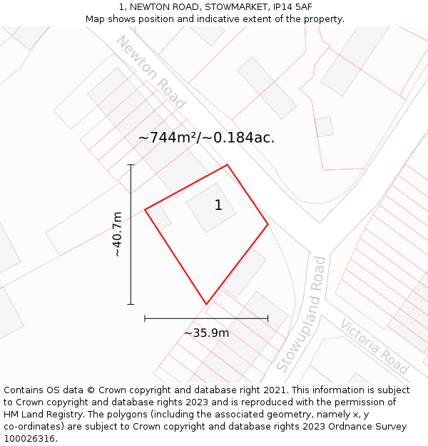 1, NEWTON ROAD, STOWMARKET, IP14 5AF: Plot and title map