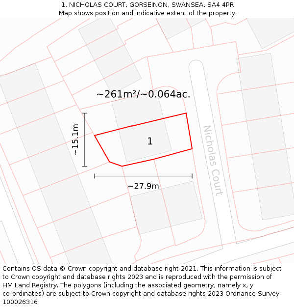 1, NICHOLAS COURT, GORSEINON, SWANSEA, SA4 4PR: Plot and title map