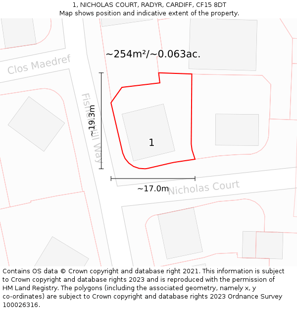 1, NICHOLAS COURT, RADYR, CARDIFF, CF15 8DT: Plot and title map