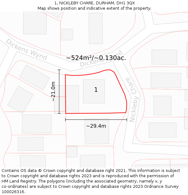 1, NICKLEBY CHARE, DURHAM, DH1 3QX: Plot and title map