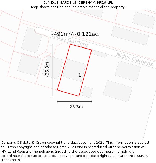 1, NIDUS GARDENS, DEREHAM, NR19 1FL: Plot and title map