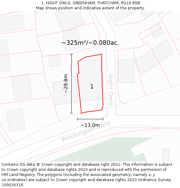 1, NIGHT OWLS, GREENHAM, THATCHAM, RG19 8SB: Plot and title map