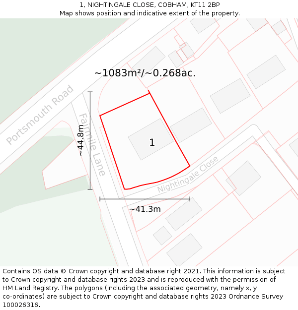 1, NIGHTINGALE CLOSE, COBHAM, KT11 2BP: Plot and title map