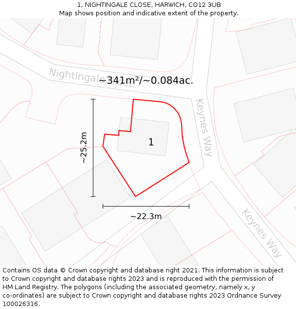 1, NIGHTINGALE CLOSE, HARWICH, CO12 3UB: Plot and title map