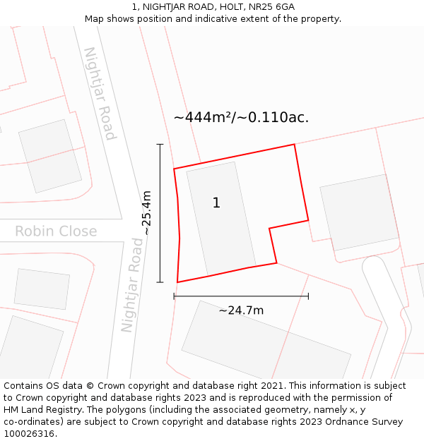 1, NIGHTJAR ROAD, HOLT, NR25 6GA: Plot and title map