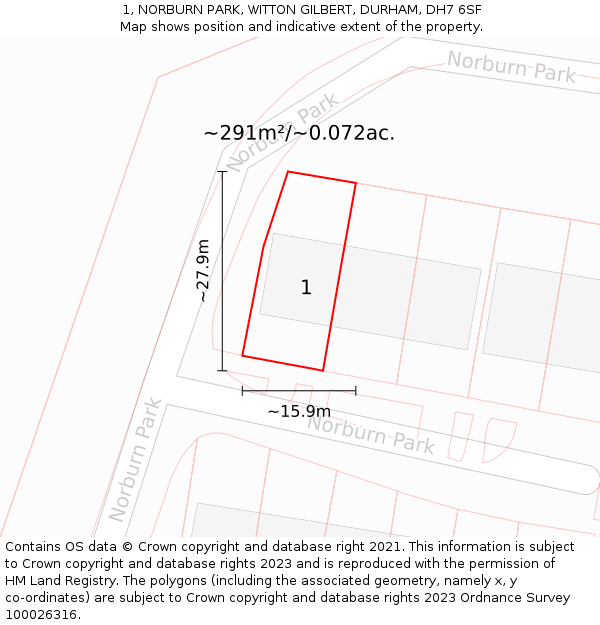 1, NORBURN PARK, WITTON GILBERT, DURHAM, DH7 6SF: Plot and title map