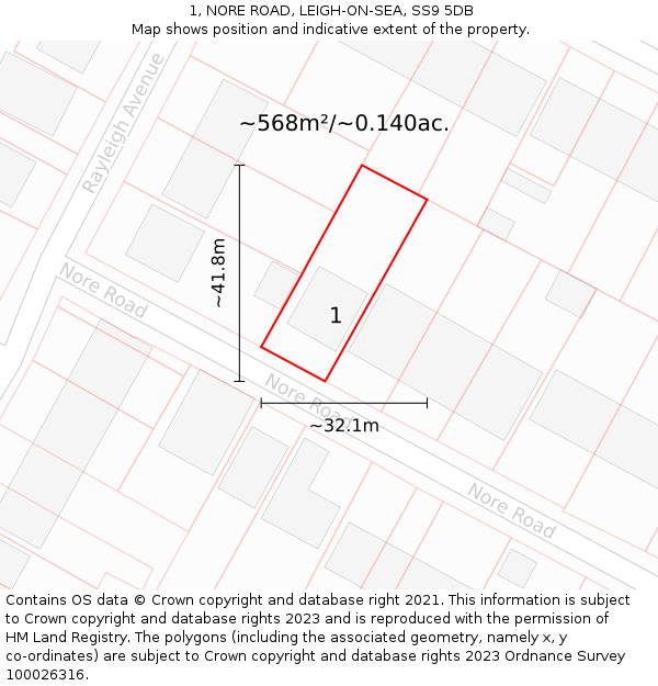 1, NORE ROAD, LEIGH-ON-SEA, SS9 5DB: Plot and title map