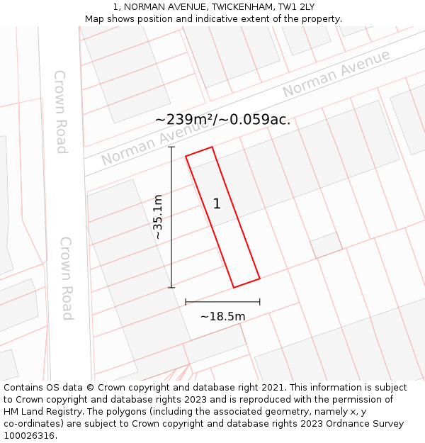 1, NORMAN AVENUE, TWICKENHAM, TW1 2LY: Plot and title map