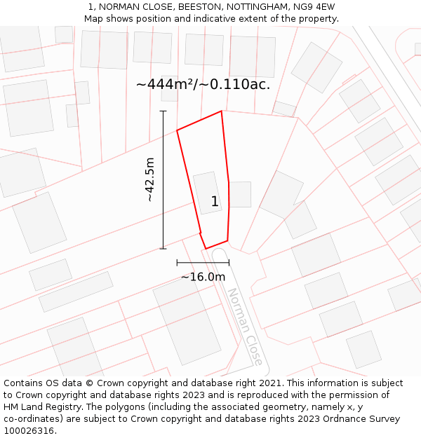 1, NORMAN CLOSE, BEESTON, NOTTINGHAM, NG9 4EW: Plot and title map