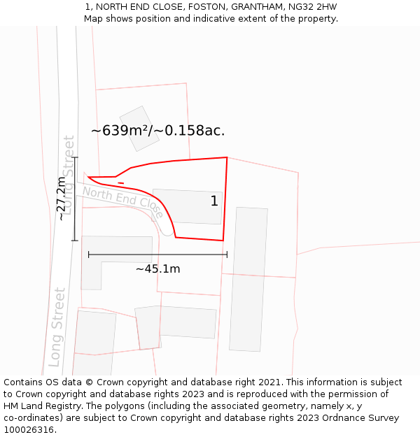 1, NORTH END CLOSE, FOSTON, GRANTHAM, NG32 2HW: Plot and title map