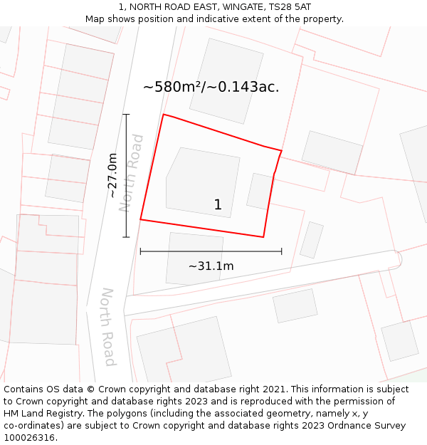 1, NORTH ROAD EAST, WINGATE, TS28 5AT: Plot and title map