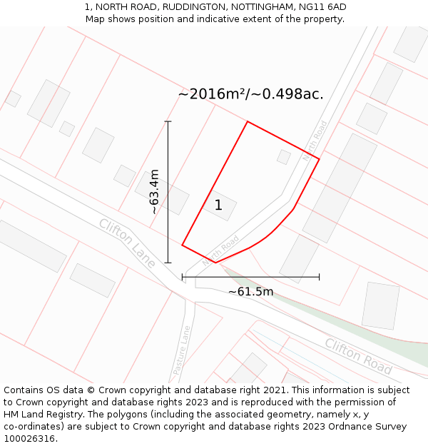 1, NORTH ROAD, RUDDINGTON, NOTTINGHAM, NG11 6AD: Plot and title map