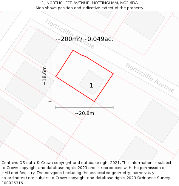 1, NORTHCLIFFE AVENUE, NOTTINGHAM, NG3 6DA: Plot and title map