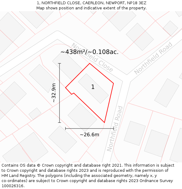 1, NORTHFIELD CLOSE, CAERLEON, NEWPORT, NP18 3EZ: Plot and title map