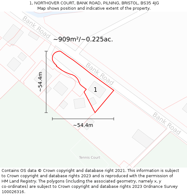 1, NORTHOVER COURT, BANK ROAD, PILNING, BRISTOL, BS35 4JG: Plot and title map