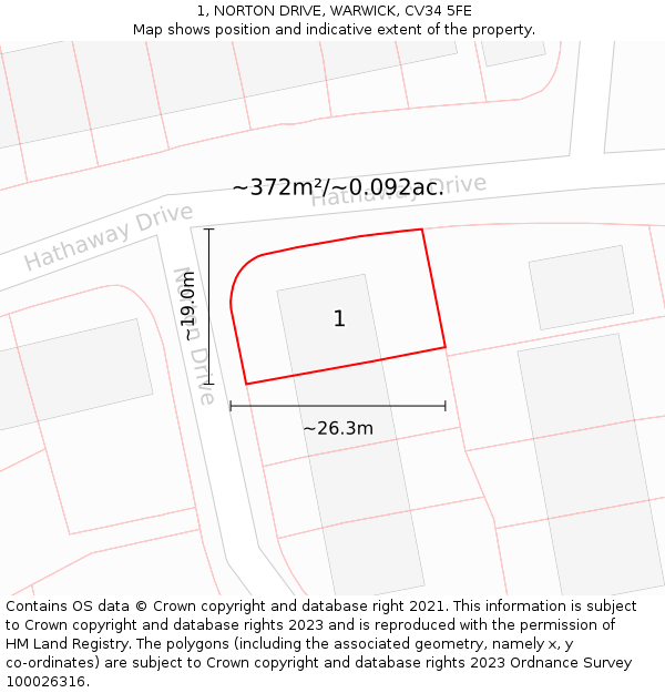 1, NORTON DRIVE, WARWICK, CV34 5FE: Plot and title map