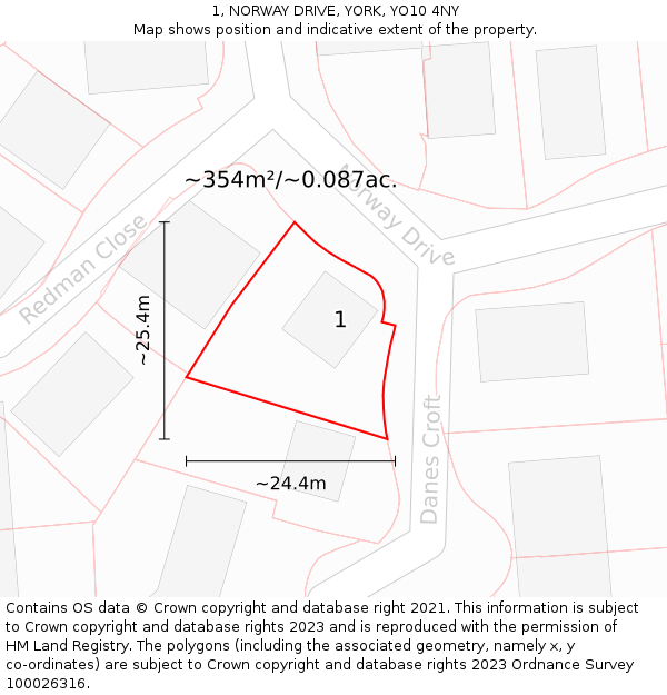 1, NORWAY DRIVE, YORK, YO10 4NY: Plot and title map