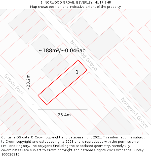 1, NORWOOD GROVE, BEVERLEY, HU17 9HR: Plot and title map