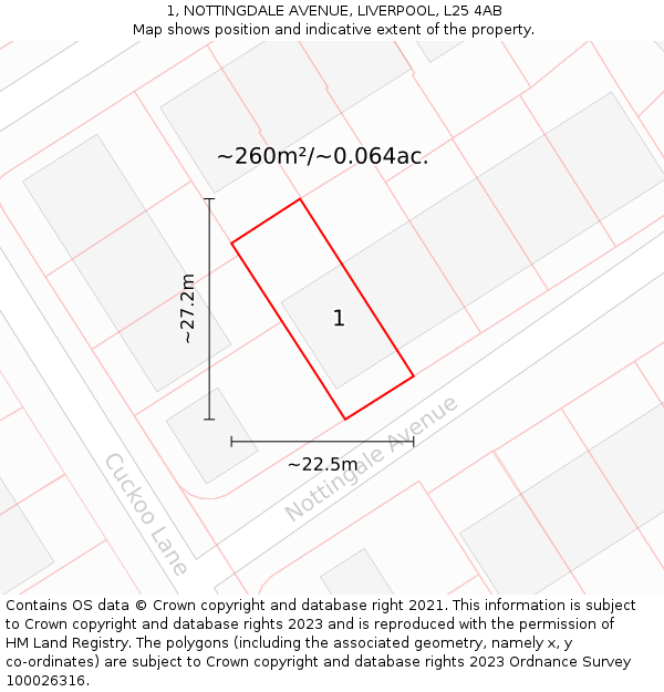 1, NOTTINGDALE AVENUE, LIVERPOOL, L25 4AB: Plot and title map