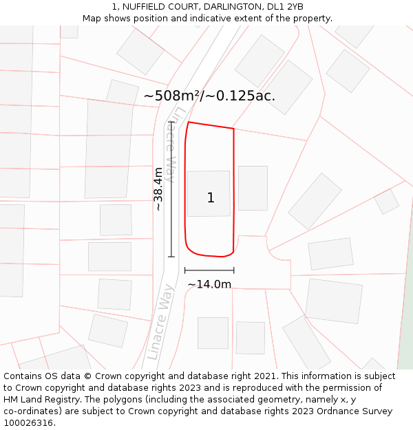 1, NUFFIELD COURT, DARLINGTON, DL1 2YB: Plot and title map