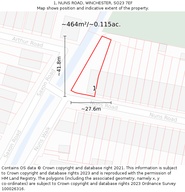 1, NUNS ROAD, WINCHESTER, SO23 7EF: Plot and title map