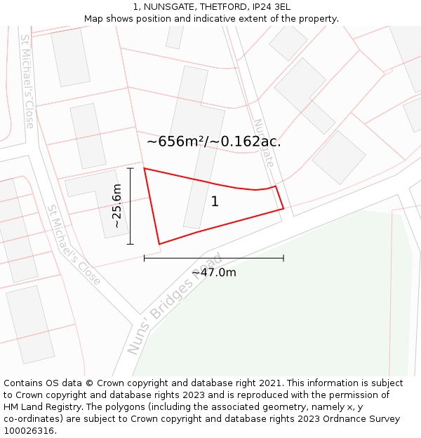 1, NUNSGATE, THETFORD, IP24 3EL: Plot and title map