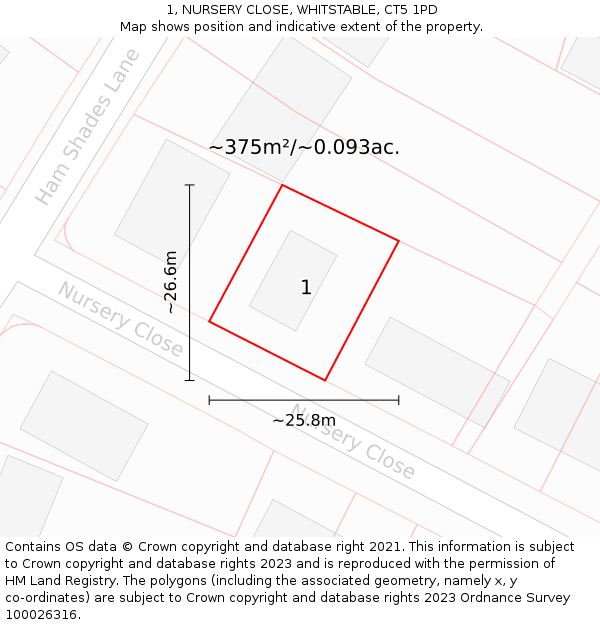 1, NURSERY CLOSE, WHITSTABLE, CT5 1PD: Plot and title map