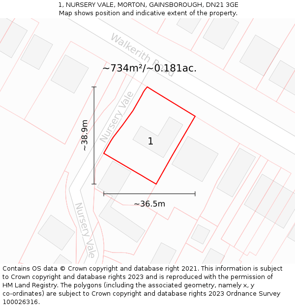 1, NURSERY VALE, MORTON, GAINSBOROUGH, DN21 3GE: Plot and title map