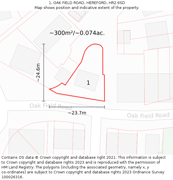 1, OAK FIELD ROAD, HEREFORD, HR2 6SD: Plot and title map