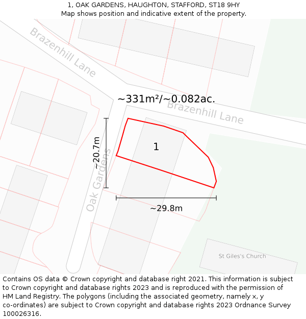 1, OAK GARDENS, HAUGHTON, STAFFORD, ST18 9HY: Plot and title map