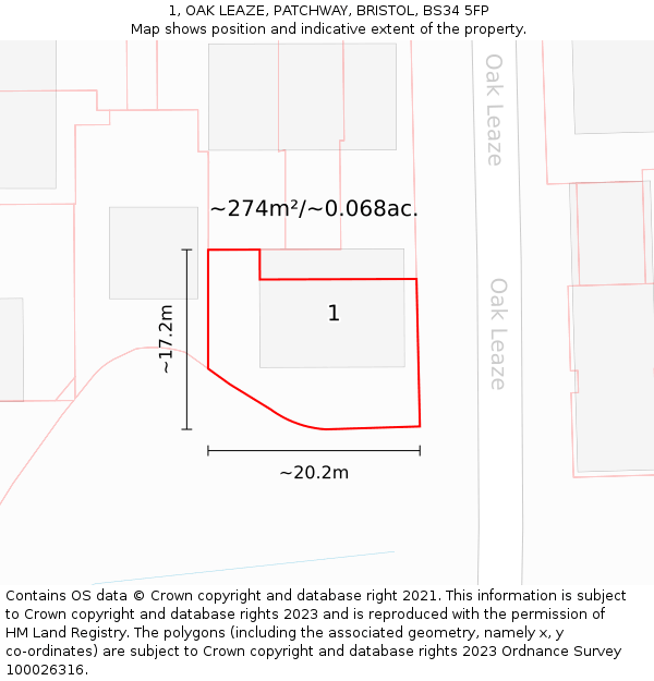 1, OAK LEAZE, PATCHWAY, BRISTOL, BS34 5FP: Plot and title map