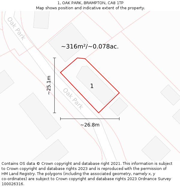 1, OAK PARK, BRAMPTON, CA8 1TP: Plot and title map