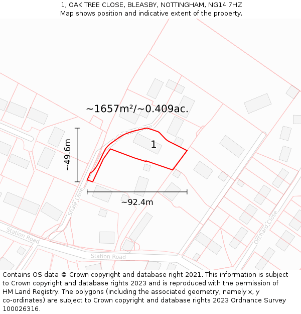 1, OAK TREE CLOSE, BLEASBY, NOTTINGHAM, NG14 7HZ: Plot and title map