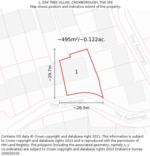 1, OAK TREE VILLAS, CROWBOROUGH, TN6 2FE: Plot and title map