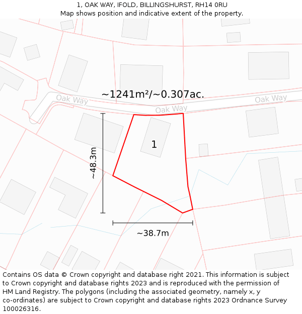 1, OAK WAY, IFOLD, BILLINGSHURST, RH14 0RU: Plot and title map