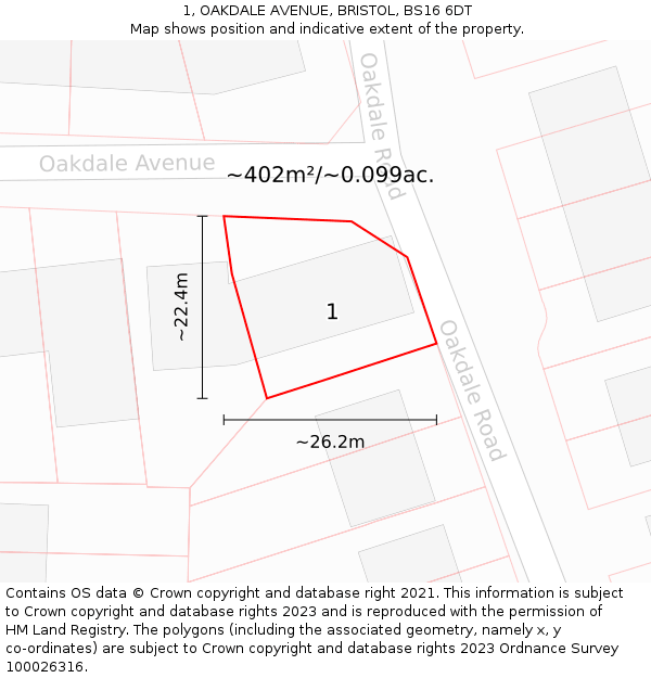 1, OAKDALE AVENUE, BRISTOL, BS16 6DT: Plot and title map