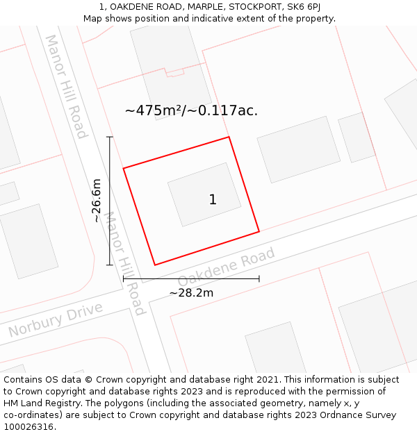 1, OAKDENE ROAD, MARPLE, STOCKPORT, SK6 6PJ: Plot and title map