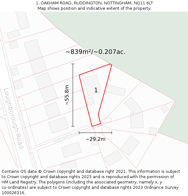 1, OAKHAM ROAD, RUDDINGTON, NOTTINGHAM, NG11 6LT: Plot and title map