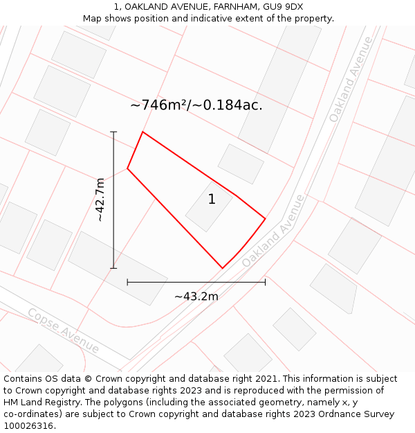 1, OAKLAND AVENUE, FARNHAM, GU9 9DX: Plot and title map