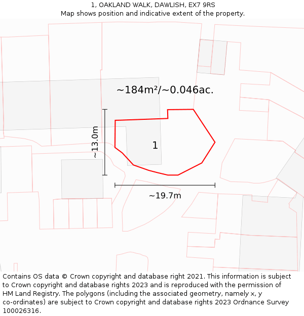 1, OAKLAND WALK, DAWLISH, EX7 9RS: Plot and title map